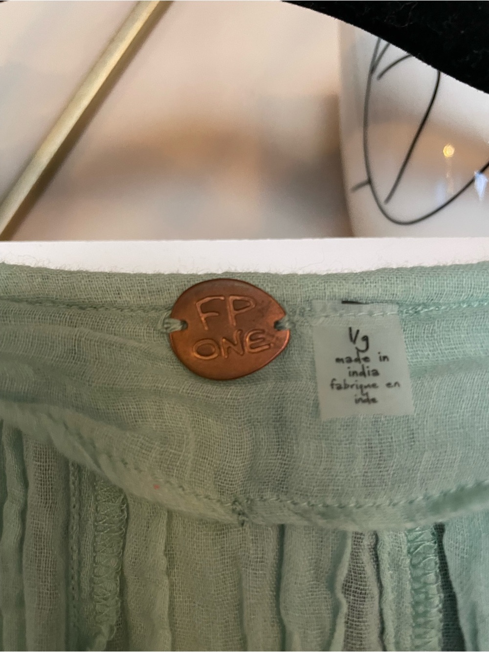 Free People Boho Lace-Trim Mint Green Women's Blouse - Picture 2 of 6
